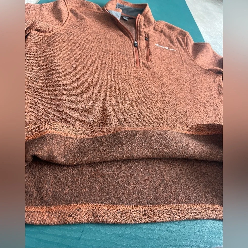Eddie Bauer Mens L Fleece 1/4 Zip Pullover Jacket Dark Orange Rust Long Sleeve - Picture 3 of 11